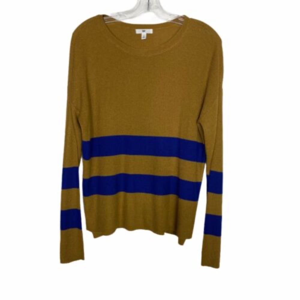 Nordstrom BP Mustard Yellow Striped Crew Neck Sweater Pullover Womens Size XS